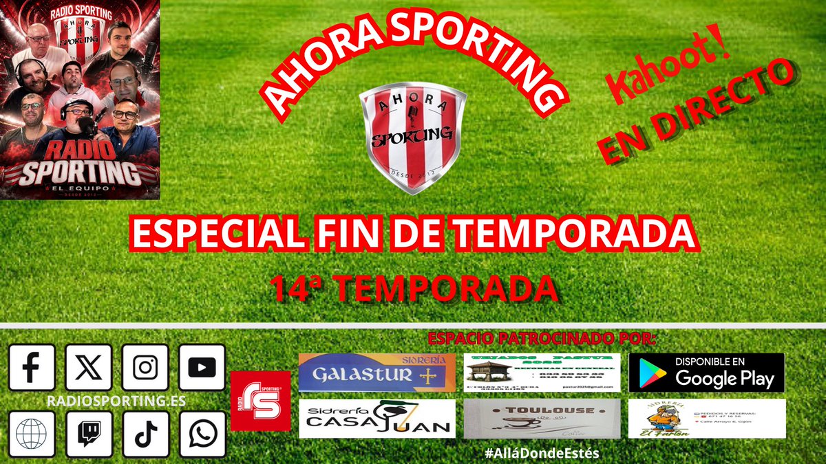 Ahora_Sporting's tweet photo. 📢ESTA NOCHE |
Desde las 20:00h en DIRECTO #AhoraSporting1062
‼️ESPECIAL FIN DE TEMPORADA‼️
🧐Repaso de la 25/26
ℹ️Actualidad
🎖️Mascotas finalistas
🎮Kahoot
📱APP https://t.co/J7Q1zlFp5F
🌐https://t.co/U5eLm6u2X1
📺 https://t.co/TveMfYa1hn
📺 https://t.co/2Ny4l3P2dN
#AsíSomos https://t.co/TmUV1KfiCl