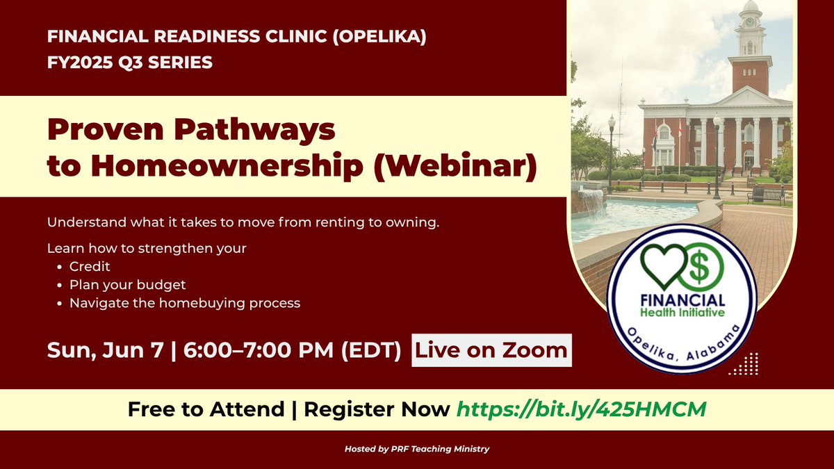 PRFInstitute's tweet photo. Thinking about owning a home but not sure where to start?

Join our FREE webinar: **Proven Pathways to Homeownership**

Learn about:
• Credit
• Budget planning
• The homebuying process

Today | 6–7 PM EDT | Zoom

Register: https://t.co/PNpUhjXAaG https://t.co/6S4APTKagX
