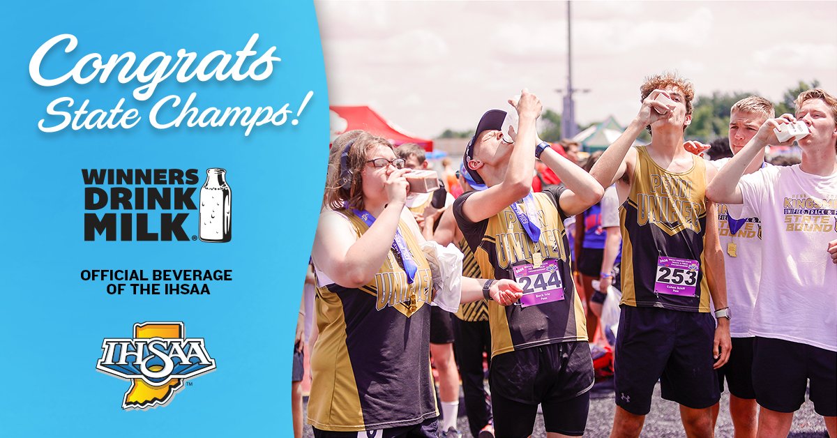 IHSAA1's tweet photo. Winners Drink Milk!

Congratulations to the Penn Kingsmen, 2026 IHSAA Unified Track & Field State Champions! The Kingsmen won their first ever Unified Track state title after finishing as runner-up last year! 🏆

Special thanks to the American Dairy Association-Indiana…Refuel, Rehydrate, Repair with Milk, the Official Beverage of the IHSAA! @INDairy 

Photo Creds:
David Dixon & Jeff Brown - Double Edge Media @demllc