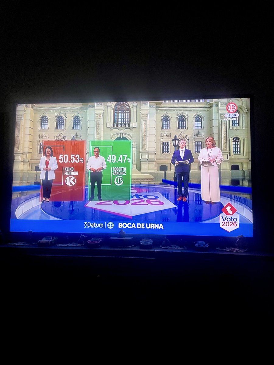 lamari_pe's tweet photo. 🗳️ #Elecciones2026 #Perú

Primer flash electoral a boca de urna tras la segunda vuelta presidencial.

Según las encuestadoras, la diferencia entre Keiko Fujimori y Roberto Sánchez es mínima.

A la espera del conteo rápido y los resultados oficiales de la ONPE. https://t.co/kDv6VFt90A