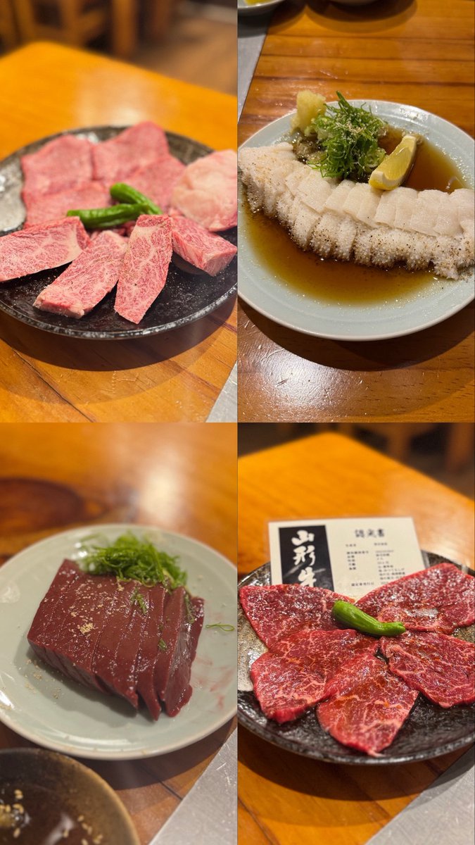 nobuaoao's tweet photo. 水戸市  焼肉 翔苑
黒毛和牛 雌ロース
黒毛和牛 白センマイ刺し
黒毛和牛 あぶりレバー
山形牛 雌カルビ
(注) 完全予約制です https://t.co/L068j7hvey