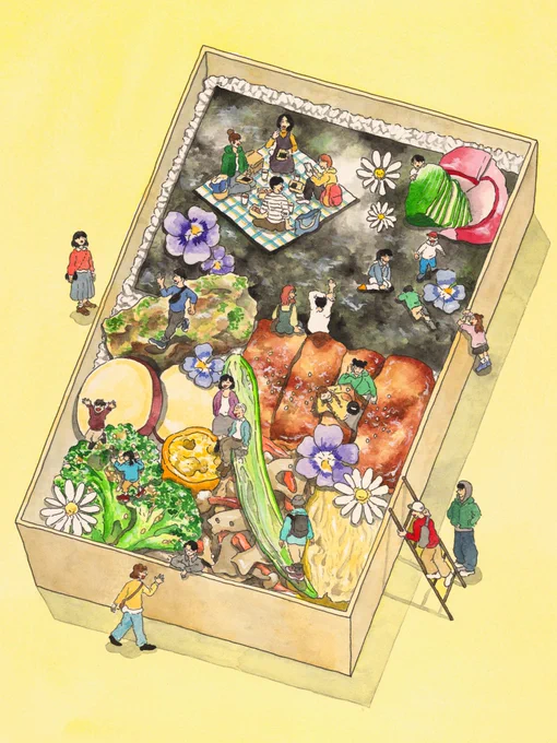 海苔弁や和スイーツを販売するTomony Tableさんのイメージイラストを描きました! ご近所で店頭販売を始めた時から通わせていただき、その縁でイラストのお話をいただきました。体に優しく、美味しく、目にも楽しい海苔弁を描くのは本当に楽しかったです! また海苔弁を買いに行きますね!