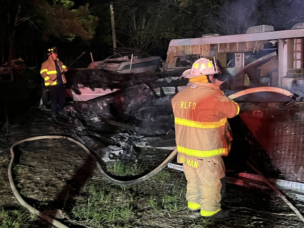 BLFD911's tweet photo. What came in as a brush fire ended up being a combination of trash, boats and other material. Brush Truck 250 responded along with Engine 251 and Tanker 254.  Fire was contained to the property. https://t.co/GM3U0WtOq6