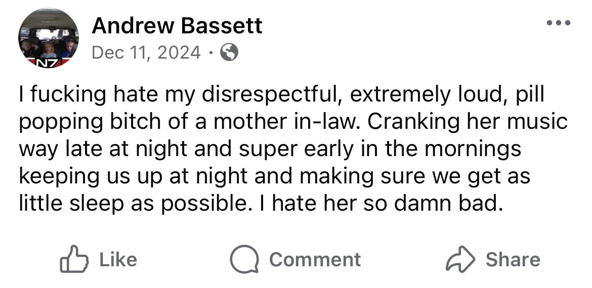 tittleworld's tweet photo. 🚨BREAKING: Newly surfaced posts suggests that allegedly Joey Holverson’s (@CalRizzerected) mental illness runs in the family. Joey’s cousin Andrew Bassett posts the following. We cannot be sure as we do not have medical doctors on our staff. Follow for more Joey updates. https://t.co/CC7XCyrmAV