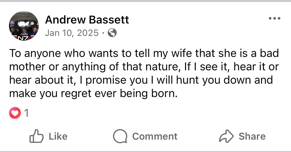 tittleworld's tweet photo. 🚨BREAKING: Newly surfaced posts suggests that allegedly Joey Holverson’s (@CalRizzerected) mental illness runs in the family. Joey’s cousin Andrew Bassett posts the following. We cannot be sure as we do not have medical doctors on our staff. Follow for more Joey updates. https://t.co/CC7XCyrmAV