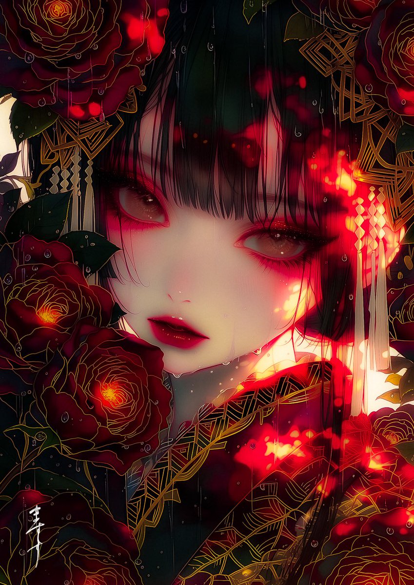 masusu0305's tweet photo. 紅薔薇に濡羽 https://t.co/wbZptJsn3Y