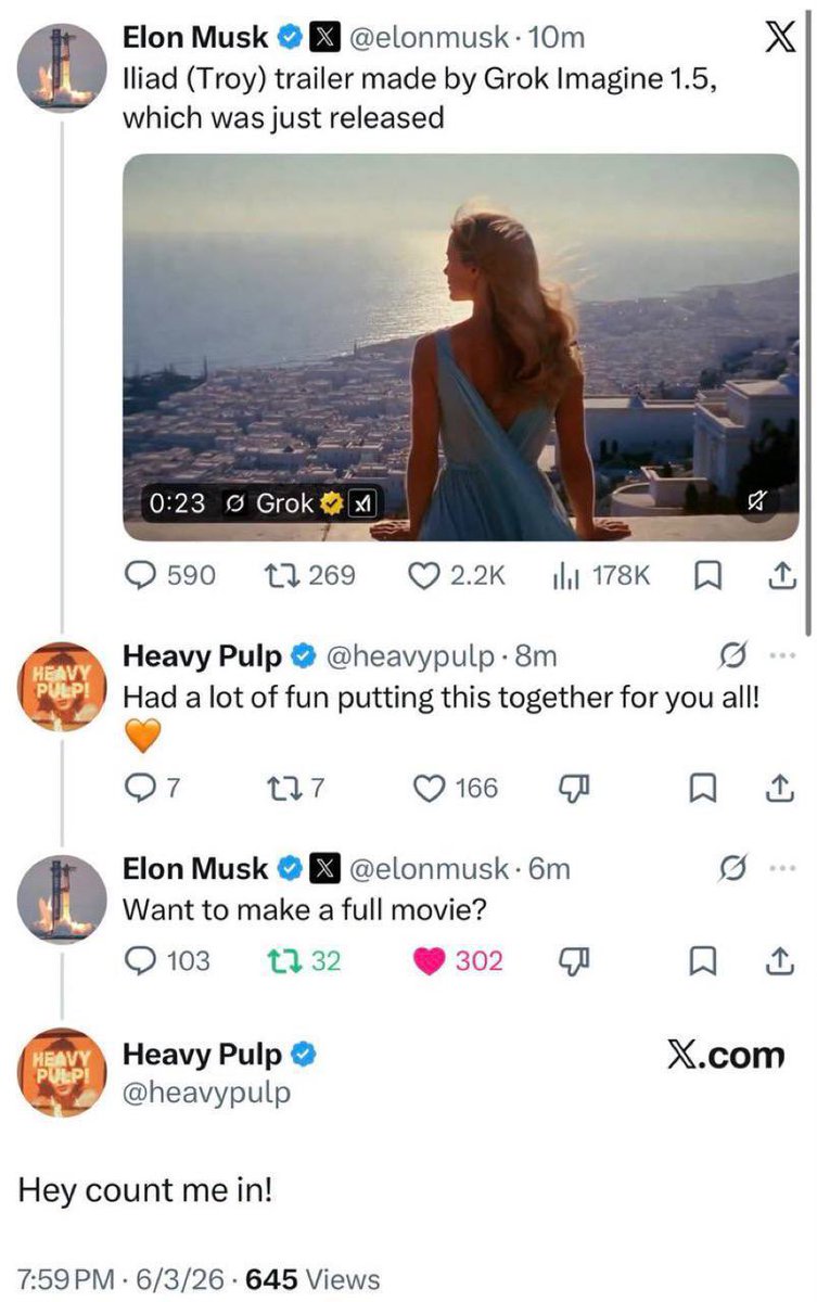 CryptoYeezussss's tweet photo. Heavy pulp says yes to doing the movie -> he makes movie of $Dogeus Maximus -> Elon shares it for the movie he asked for 👀 This is a whole nother level from an Elon engagement 🤯🚀 if this happens we’re talking billis now 🔥 so much HIYORR 📈

https://t.co/CLXo0JLsCF https://t.co/LTMsIpmAoX