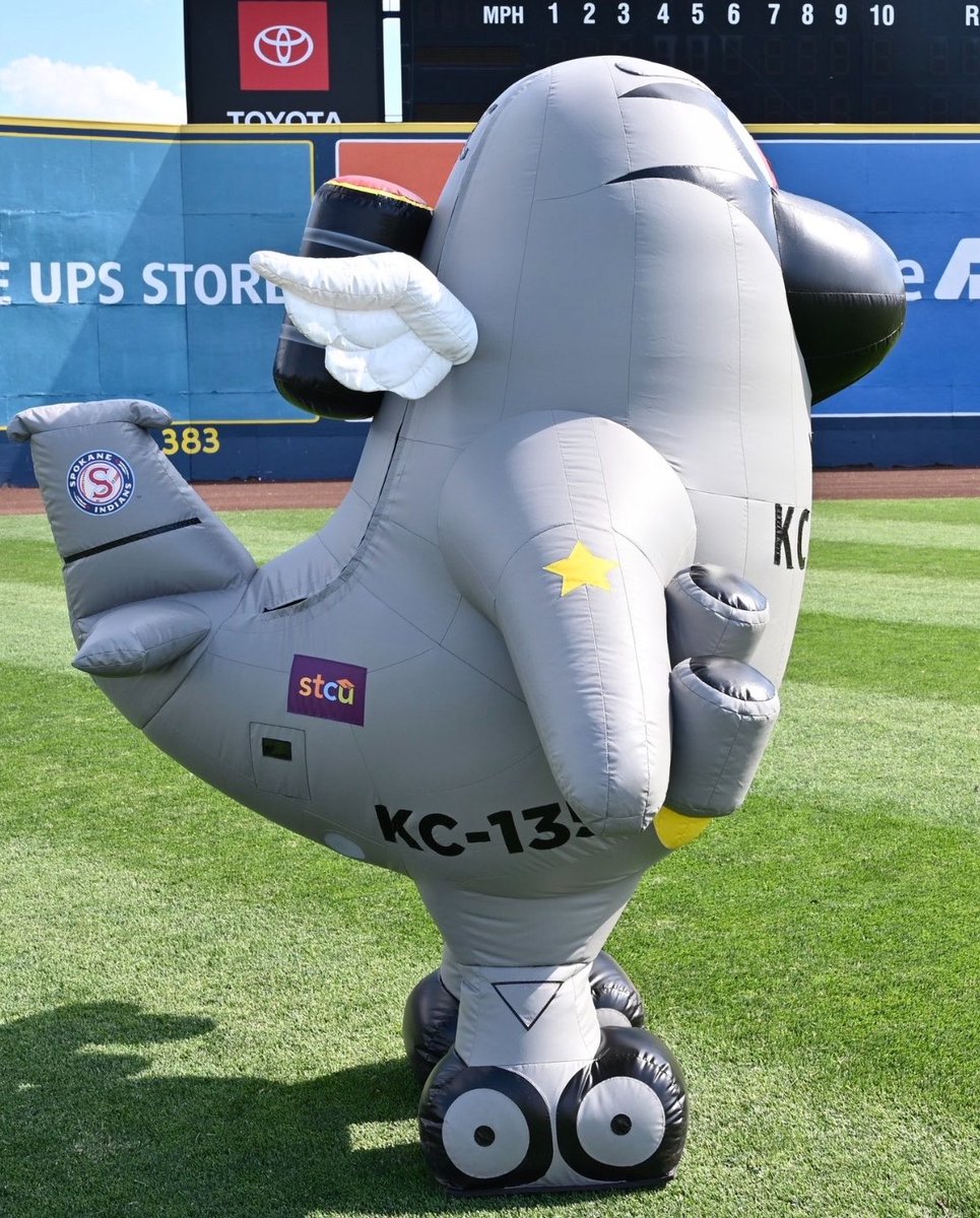 CHLOROFORMCURRY's tweet photo. Today I learned that one of the mascots for the Spokane Indians baseball team is a KC-135 aeromorph https://t.co/IRkvkD193S