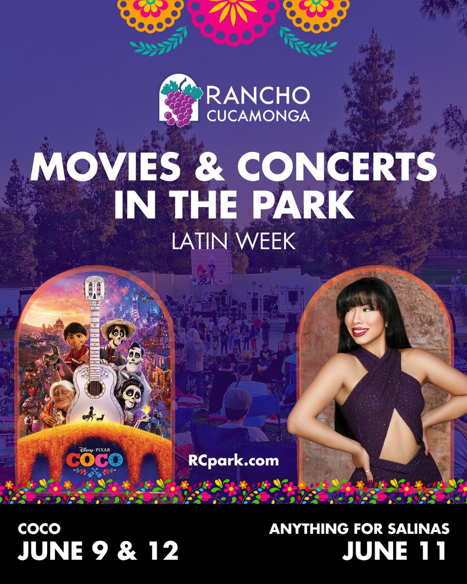 CityOfRC's tweet photo. Celebrate Latin Week in RC with Disney Pixar’s Coco and a live performance by Anything for Salinas — a full week of music, culture, and community fun under the stars! To view the full movie and concert lineup, visit https://t.co/SwIsptE25h. https://t.co/AKJ9gEbHrf