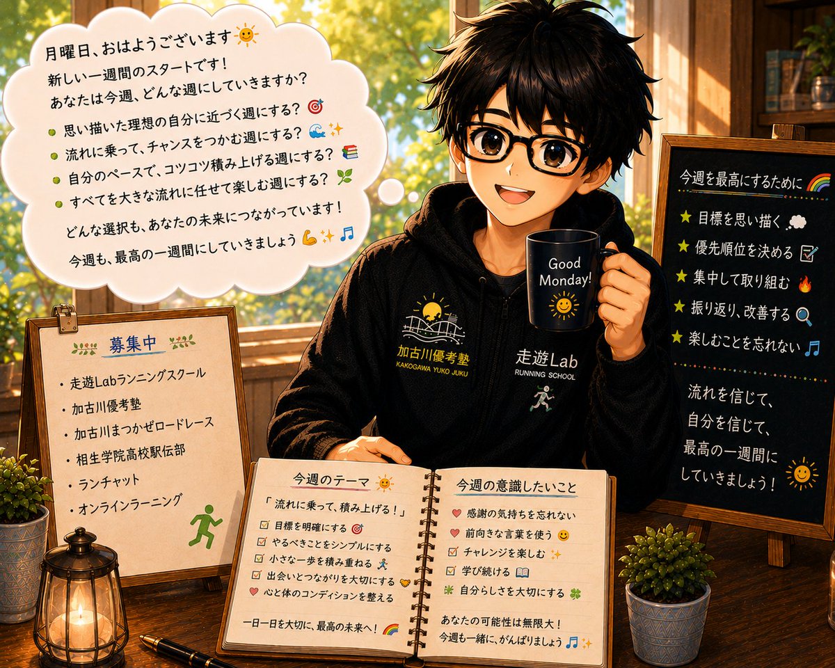 runnernobu's tweet photo. 月曜日、おはようございます🌞

今週はどんな週にしていく？🤔思い描いている？流れに乗っていく？任せる？📝 https://t.co/ZuDqc30ufu