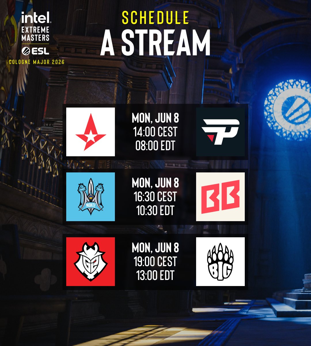 ESLCS's tweet photo. Check out the schedule for round 3 of stage 2 at the #IEM Cologne Major! 👇 https://t.co/WmyZPASUVt