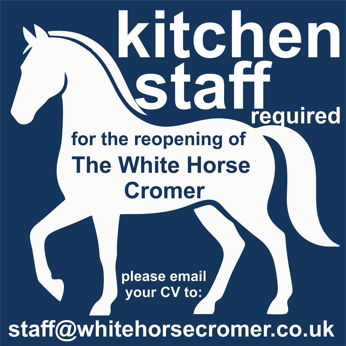 whitehorsecrom's tweet photo. As we plan to reopen this great pub we are looking for kitchen staff.  Please email your CV to staff@whitehorsecromer.co.uk https://t.co/7sTEg64zKY