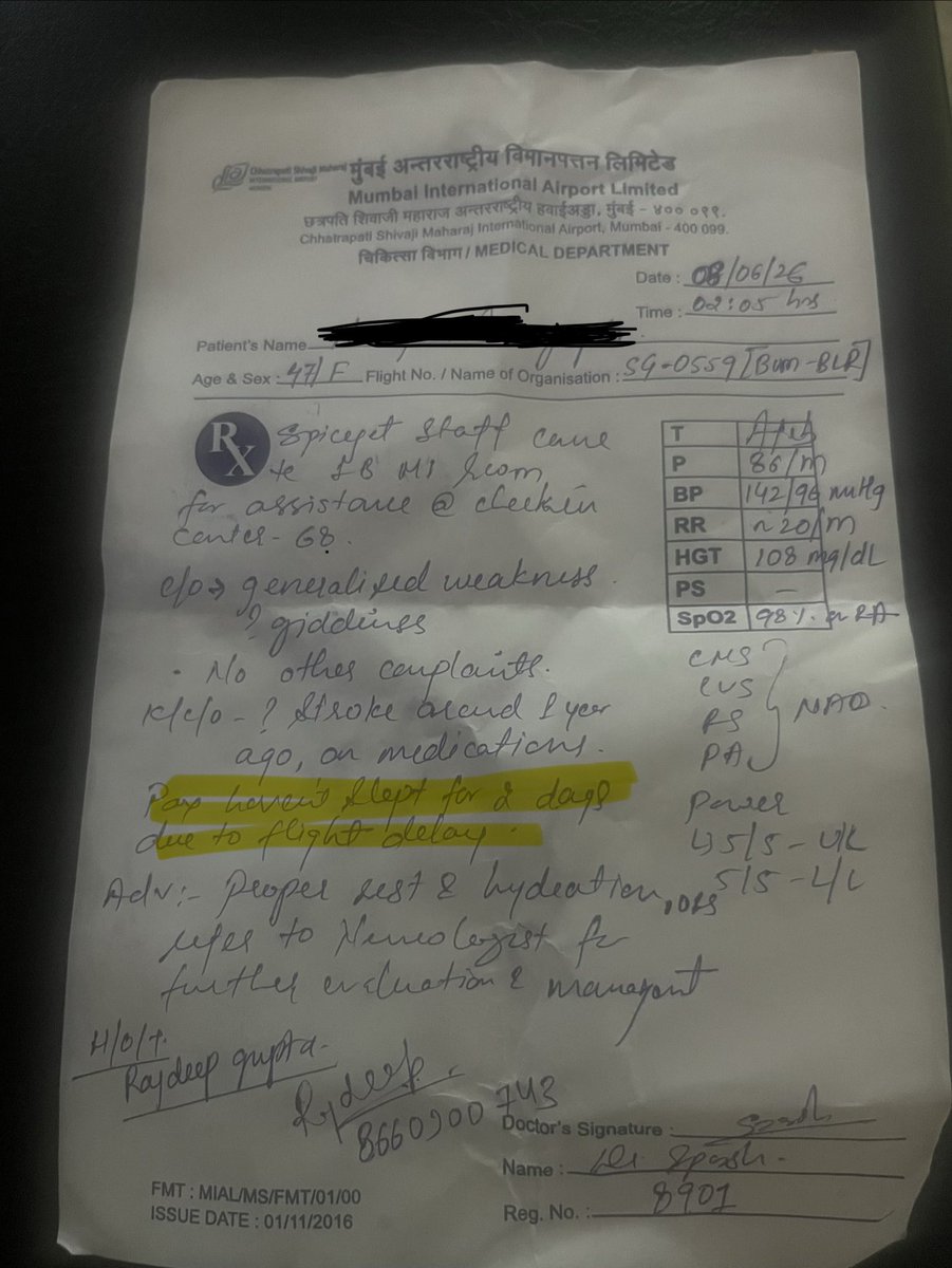 rajdeepgupt's tweet photo. Shocking apathy by SpiceJet. The 6+ hour overnight delay of flight SG559 (BOM-BLR) resulted in a fellow passenger suffering a panic attack. While airport authorities Dr stepped in but SG staff neither provided assistance nor took accountability @flyspicejet @DGCAIndia @MoCA_GoI https://t.co/hjzd1HW6BH