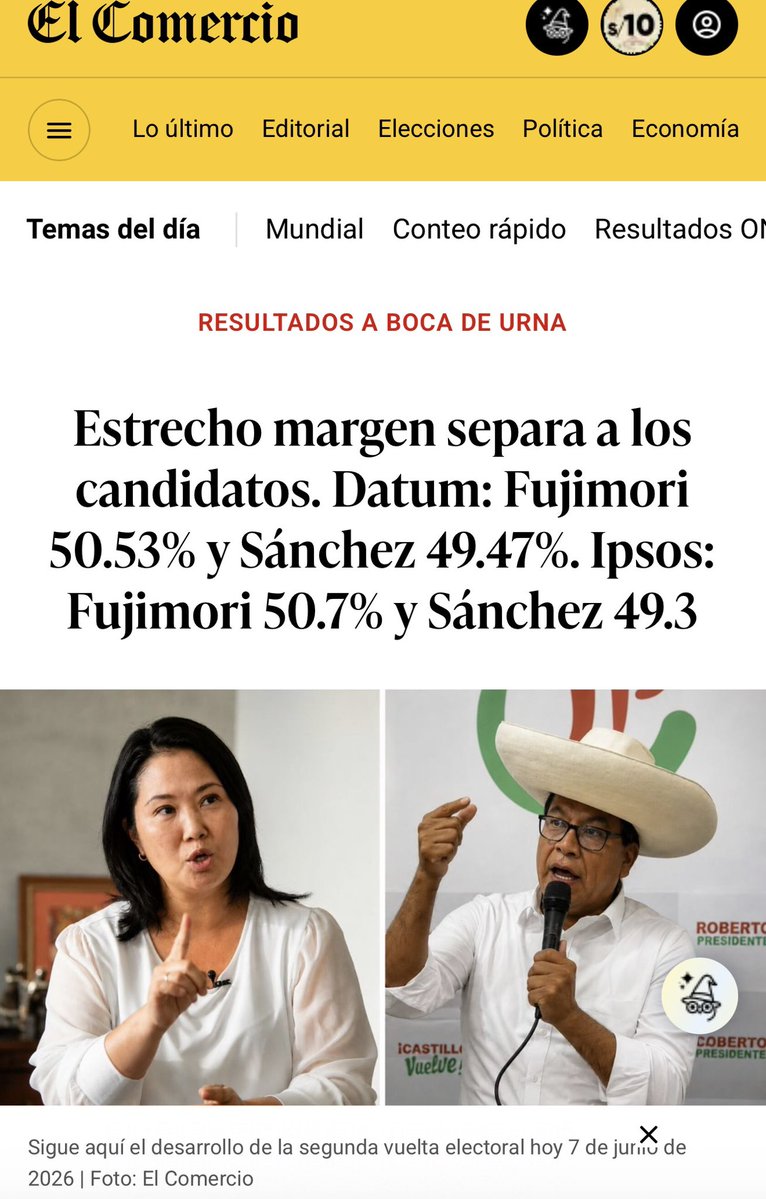 lcvelez's tweet photo. #Urgente - Keiko Fujimori es la virtual ganadora de las elecciones en Perú, según las encuestas a boca de urna. Datos de Ipsos vía @elcomercio_peru https://t.co/2CtfvIVzl6
