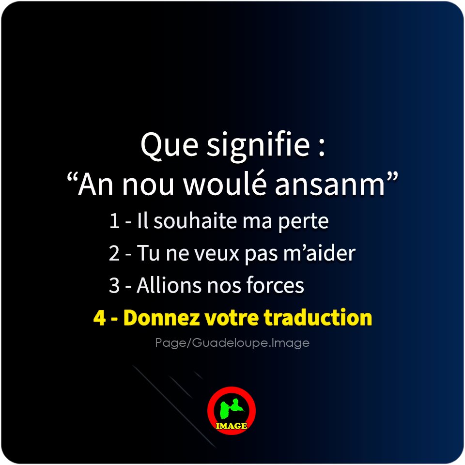 Guadeloupe_Pic's tweet photo. ✨Quiz-Antilles 
👉 Que représente "An nou woulé ansanm"❓
#Guadeloupe #GuadeloupeImage ! ⬇️ https://t.co/FXiQcuodWQ