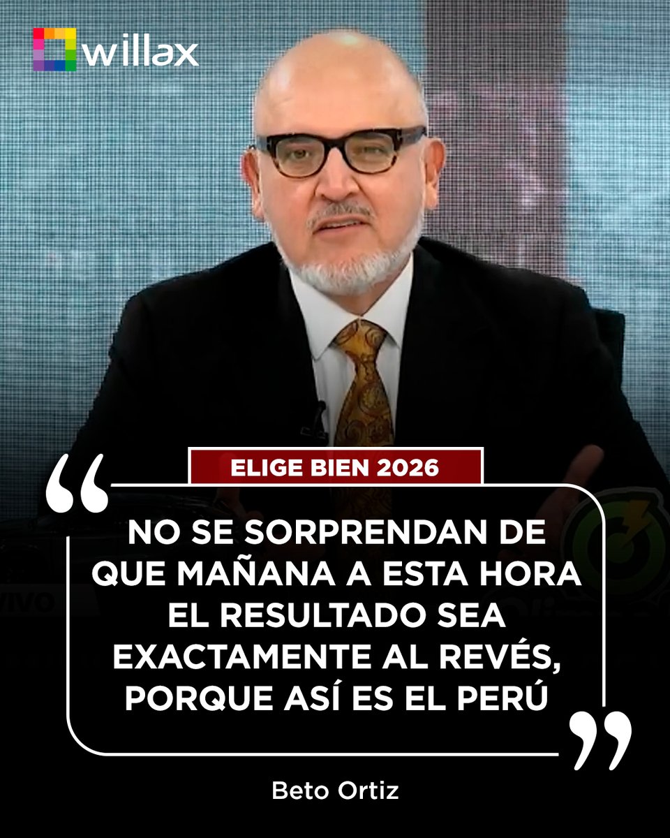 willaxtv's tweet photo. #EligeBien2026 | Beto Ortiz: "No se sorprendan de que mañana a esta hora el resultado sea exactamente al revés, porque así es el Perú".

En vivo 👉 https://t.co/DgJIWlfZn6 https://t.co/jScaABboKa