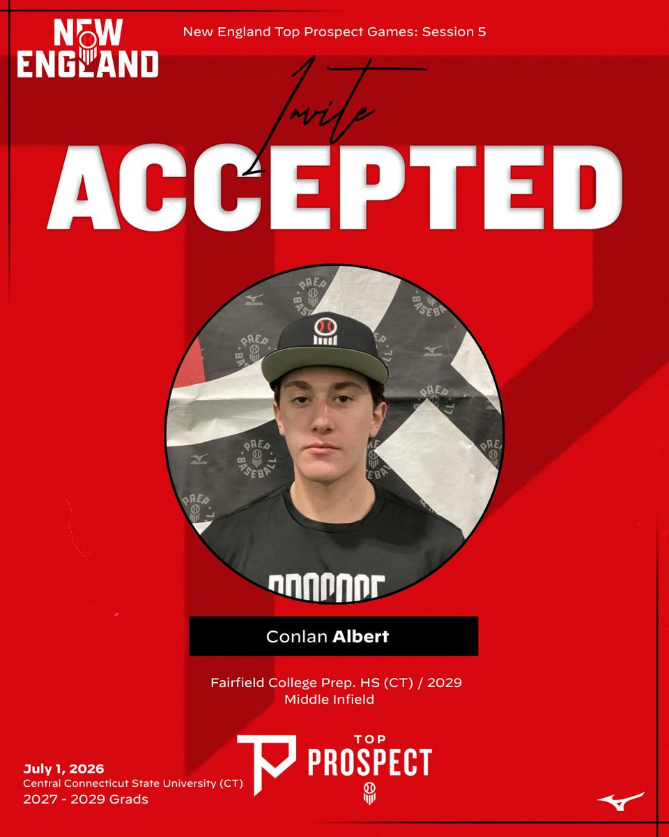 PBNewEngland's tweet photo. 𝗧𝗣𝗚 𝗜𝗻𝘃𝗶𝘁𝗲 𝗔𝗰𝗰𝗲𝗽𝘁𝗲𝗱 ☑️

2029 MIF Conlan Albert (Fairfield College Prep. HS, CT) will be attending Session 5 of the New England Top Prospect Games.

👤 https://t.co/8h2PXtKT1g https://t.co/Dm1JJGdzty
