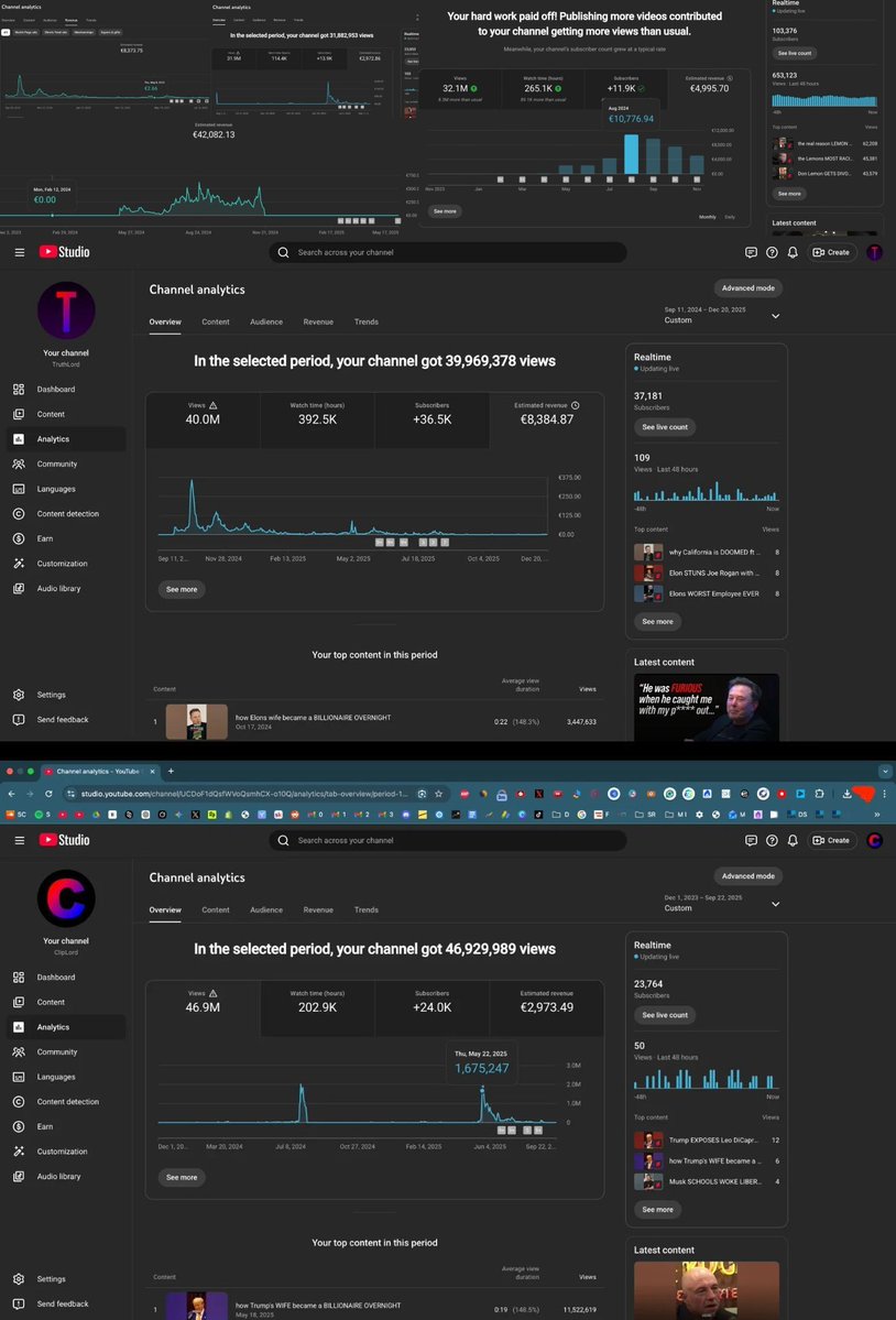ClipLord1's tweet photo. Hi David!

I'm Simon, and I watched your entire 55min interview with andrew, and I'd love to hop on a brief call with you in the next 24-48 hours, if you have the time and are open to it, and we can agree on a price.

I have about 55000$ of lifetime earnings with youtube, but most of it dates back to 2024, and now I am looking to get started again.