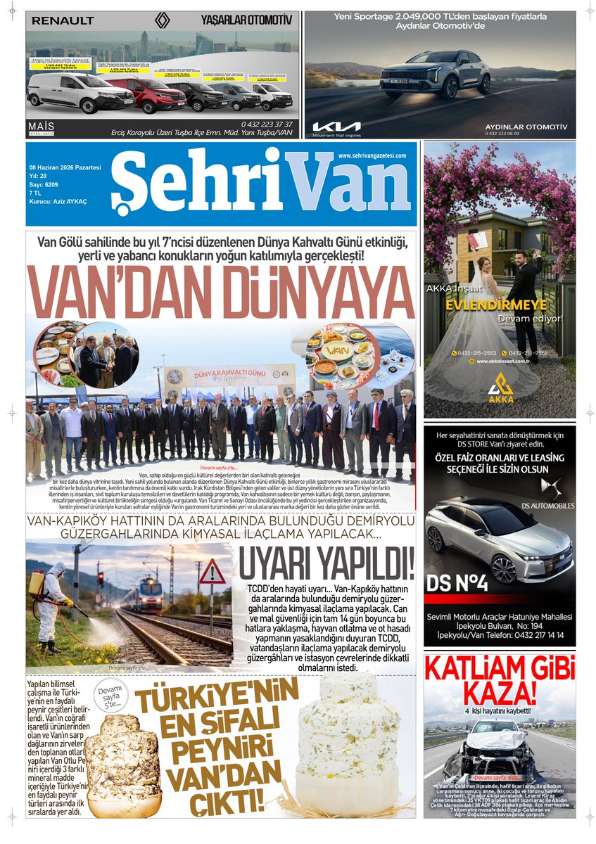 sehrivanhaber's tweet photo. 08.06.2026 TARİHLİ GAZETE MANŞETİMİZ

VAN’DAN DÜNYAYA!

İŞTE HABERİN DETAYI:
https://t.co/9DWbshlSlQ
@vantsokurumsal @NecdetTakva https://t.co/KakIPg77gs