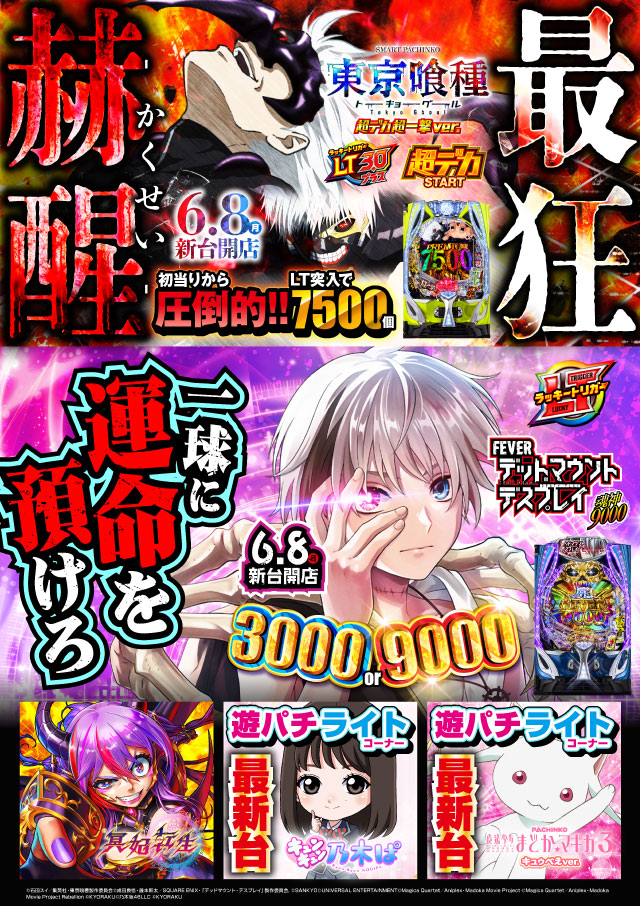 本日10時開店 新台ご案内 スロット L/ｿｰﾄﾞｱｰﾄ・ｵﾝﾗｲﾝⅡ最新3台導入 L