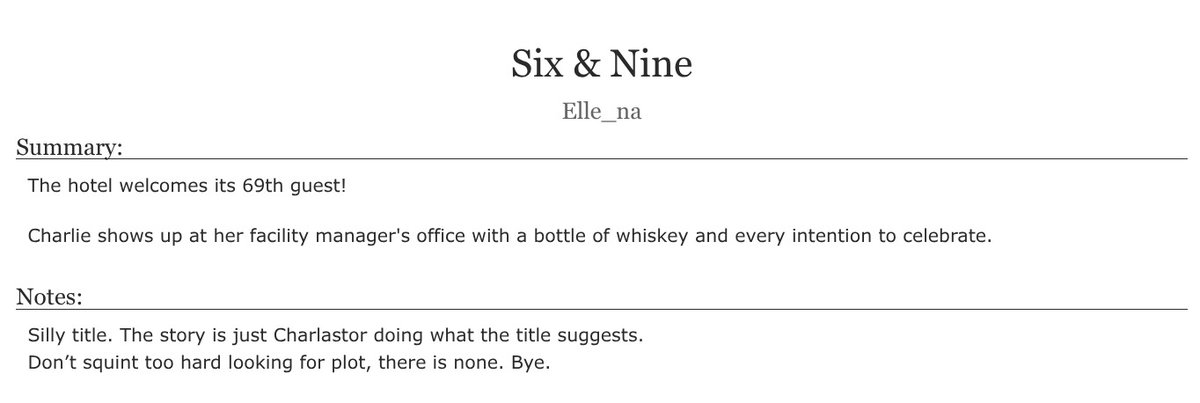 elle_na2's tweet photo. Six and Nine — Charlastor, 6k, nsfw. New, very short and very pointless, pwp while I'm working on something new.
https://t.co/t3GdwusTnC https://t.co/VE8j37m76q