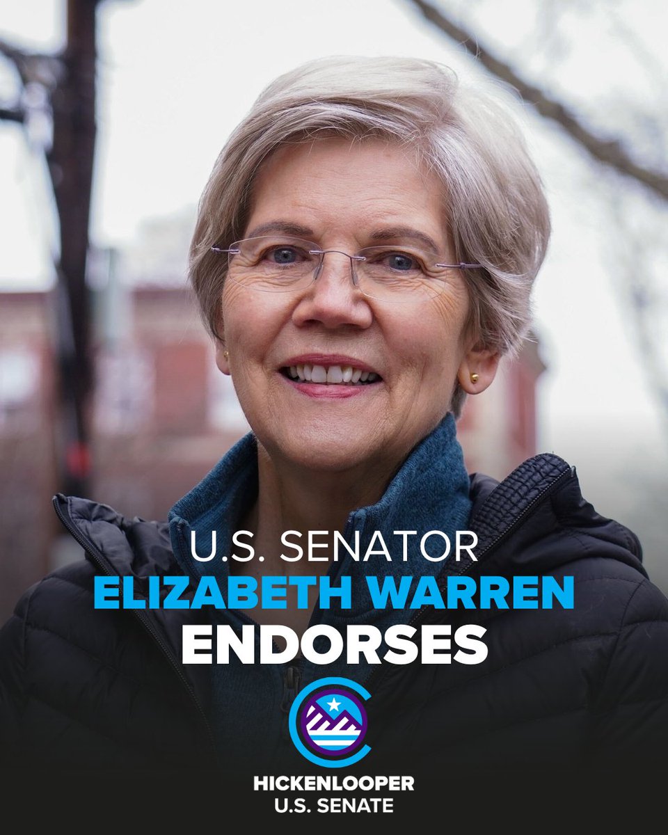 Hickenlooper's tweet photo. We are incredibly honored to have the support of U.S. Senator Elizabeth Warren.

We’re fighting to lower costs, create more affordable and accessible health care, and to build an economy that works for everyone – not just the wealthy few.

We’re taking back the Senate this November and bringing Trump’s reckless policies to a screeching halt. We’re glad to have you with us.