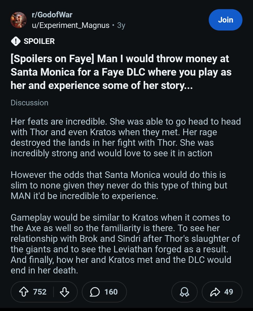 onyxicca's tweet photo. Found Reddit posts from years ago where God of War fans were literally asking for a Faye game. Apparently it was only a cool idea before it became useful ragebait. https://t.co/m0T4swZd1O
