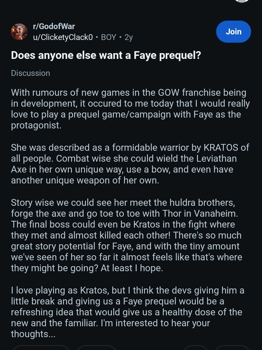 onyxicca's tweet photo. Found Reddit posts from years ago where God of War fans were literally asking for a Faye game. Apparently it was only a cool idea before it became useful ragebait. https://t.co/m0T4swZd1O