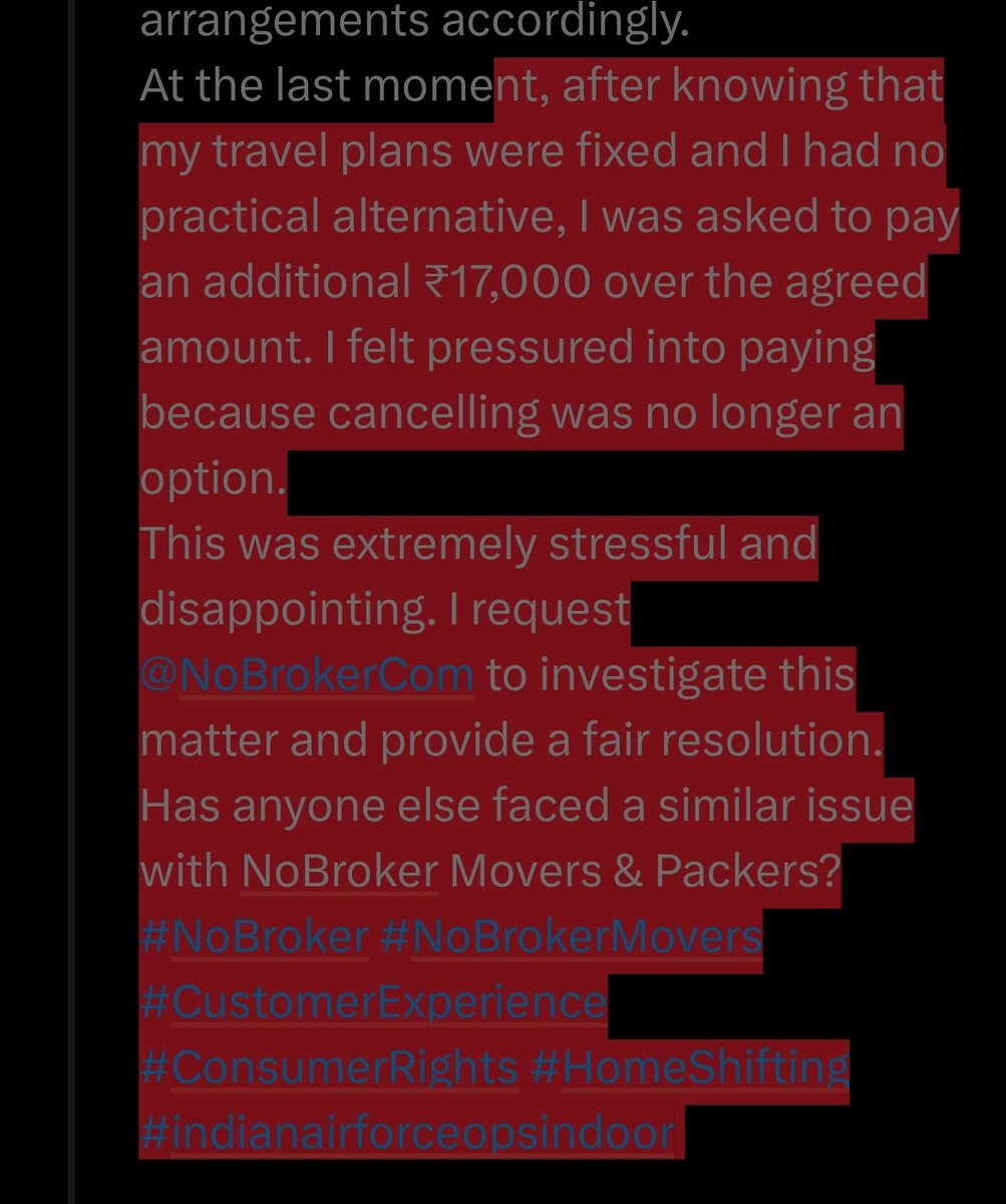 salmani09's tweet photo. ⚠️ My experience with @NoBrokerCom Movers &amp; Packers
I booked a home shifting service, paid the booking amount, and received confirmation. Booking confirmed hone kab 3 guna ki aur demand ki Rs17000 extra 
#NoBroker #NoBrokerMovers #CustomerExperience #ConsumerRights #HomeShifting https://t.co/Eh2sybBJfv