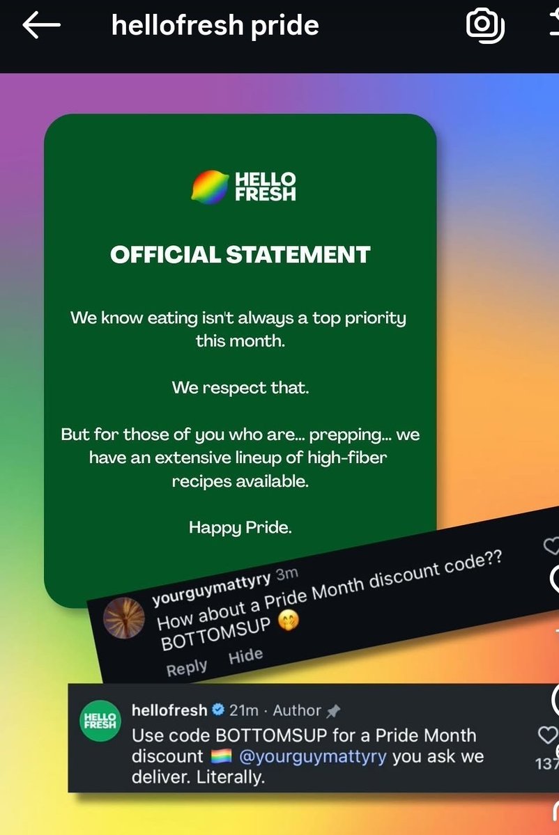 Bearded_Bigot's tweet photo. I drove for @hellofresh as a contractor. Thousands upon thousands of deliveries out of one of their warehouses.

The audits were run by an upper-management 'boss babe' who walked the floor pushing crystal therapies and demanding pronoun discipline. The employees mumbled the magic words and went home with pitiful paychecks. They could not argue with the woman who decided if they kept the job. That was the culture two years before the ad. The ad is what happens when that culture stops hiding.

HelloFresh does not even keep its own drivers. They ran on temp agencies. When they tried contractors like me, we cost more than the temps, so they cut their own people loose and went back to the cheapest body they could find. The company that will not pay its drivers fairly will pay a marketing team six figures to write this:

"For those of you who are… prepping… we have an extensive lineup of high-fiber recipes available. Happy Pride."

When a commenter floated the code BOTTOMSUP, the company replied with a real discount. "You ask, we deliver. Literally."

A meal-kit company has told you which one of your holes they want you to load their product into and out of. They capitalize on the gays as colons with credit cards. They think suburban moms are too dim to read between the lines. They think you will laugh and let the autopay roll.

This is the same company the Department of Labor caught using migrant children in its facilities in 2024. They blamed a staffing contractor. They always blame the staffing contractor. The company that cannot tell you who packed its food is the one marketing their products to customer rectums.

@factormeals is HelloFresh. @EveryPlate_ is HelloFresh. @greenchef is HelloFresh. 

Same warehouse, same conveyor, same audit lady. Canceling Factor and switching to EveryPlate is moving rooms inside the same burning house.
Cancel all of them. Tell them exactly why in the cancellation field. Buy a chicken from a butcher. Plant a tomato in your own garden.

Burn the box. Bury the brand. Build something better.

We will be a proper country again when these filth-mongers are on trial.