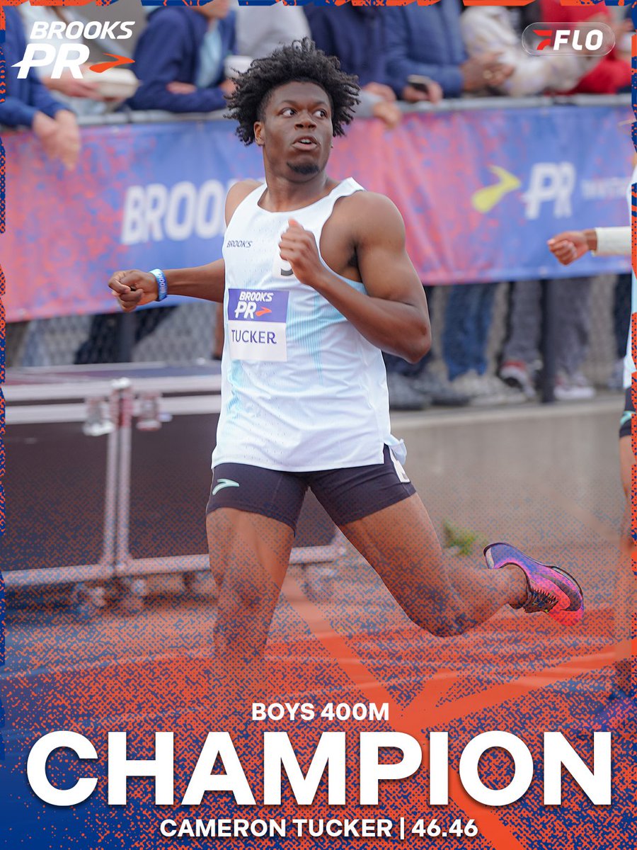FloTrack's tweet photo. โก EVERY LAST GEAR โก๏ธ
With the field charging behind him, Cameron Tucker dug deep over the final meters to secure the Brooks PR 400m crown in 46.46 ๐
Jaelen Hunter finished second in 46.72, and Ejam Yohannes took third in 47.08.
#BrooksPR | @brooksrunning https://t.co/cfF8NewDJ2