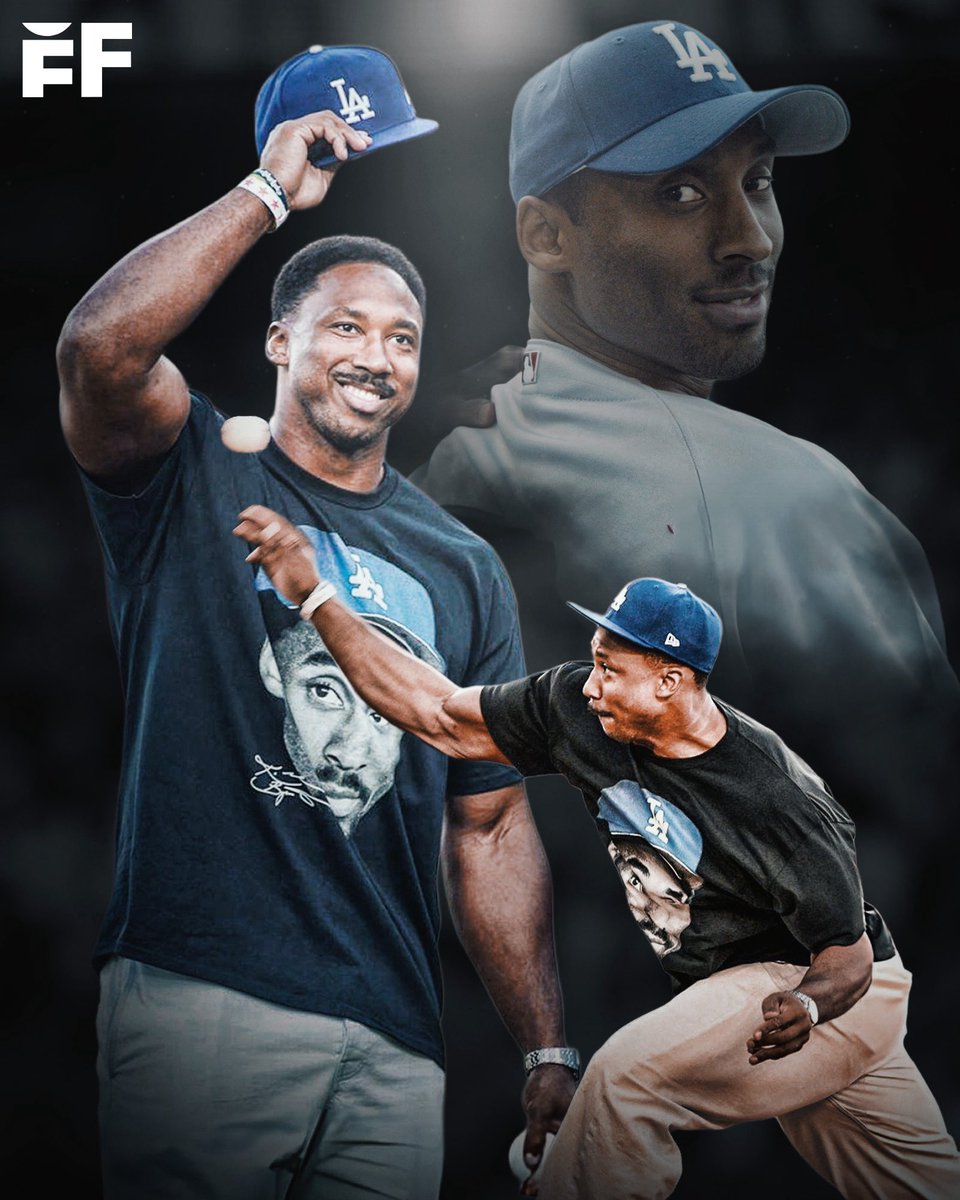 fballforeverhq's tweet photo. Rams star DE Myles Garrett threw out the first pitch at Saturday night’s Dodgers’ game wearing a Kobe shirt 🐍 ⚾️ https://t.co/EdgjfjeCc1