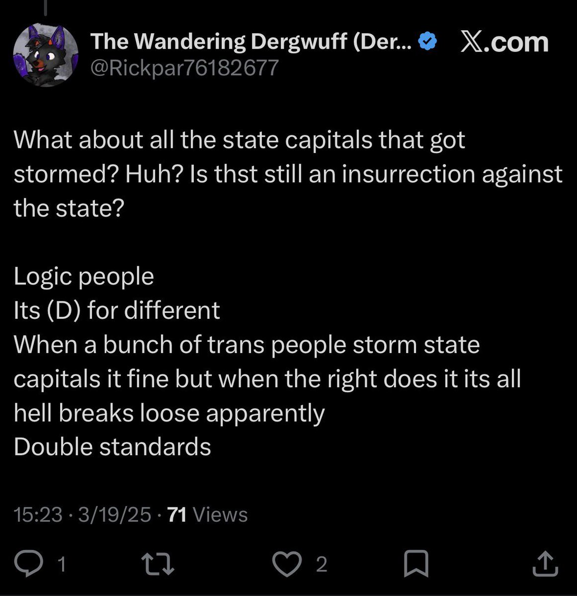 ESCschleb's tweet photo. @ribbonmaw @Rickpar76182677 the guy you literally replied to loves to hate on trans people and defend he 2021 insurrection https://t.co/RFDgi5uN03