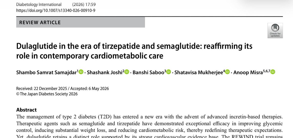 Sharing our review article: Dulaglutide in the Era of Tirzepatide and  Semaglutide: Reaffirming Its Role in Contemporary Cardiometabolic Care. In  an era where semaglutide and tirzepatide have raised expectations for HbA1c  and
