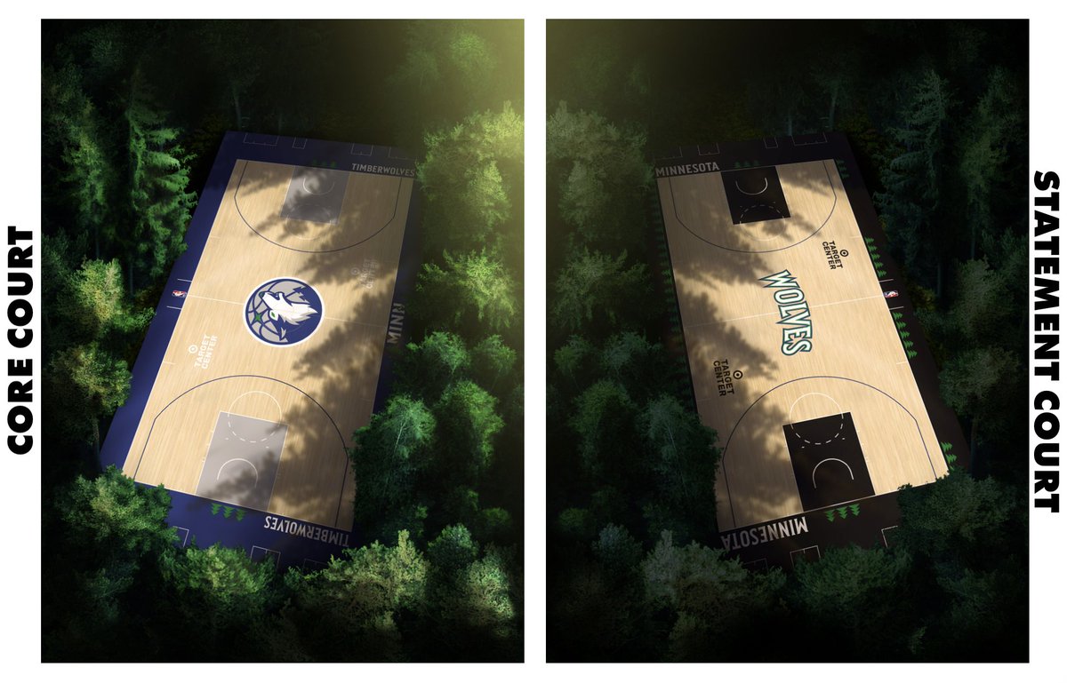 CharlieWaltonMN's tweet photo. Had some family stuff going on today, so I couldn't catch the rebrand unveiling live. But here are some thoughts now that it is all official:

• The association white jerseys are my favorite. A refreshed (but not overdone) version of the Old Shep threads. Very, very clean.
• The courts are awesome. Very cool that there is a separate court to go with the statement jerseys, which the team hasn't done before.
• I actually think the logo is great.
• Cool to see KG involved in the unveiling. Hope to see him more involved publicly moving forward. Was bummed not to see him at any playoff games.