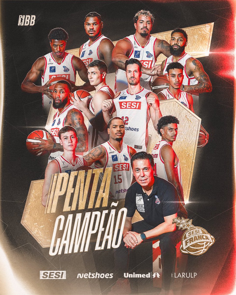 FrancaBasquete's tweet photo. PENTACAMPEÕES DO NBB!!!!!!!!!
⭐️⭐️⭐️⭐️⭐️

O SESI FRANCA BASQUETE É PENTA 🏆❤️ https://t.co/aTUalfnr9p
