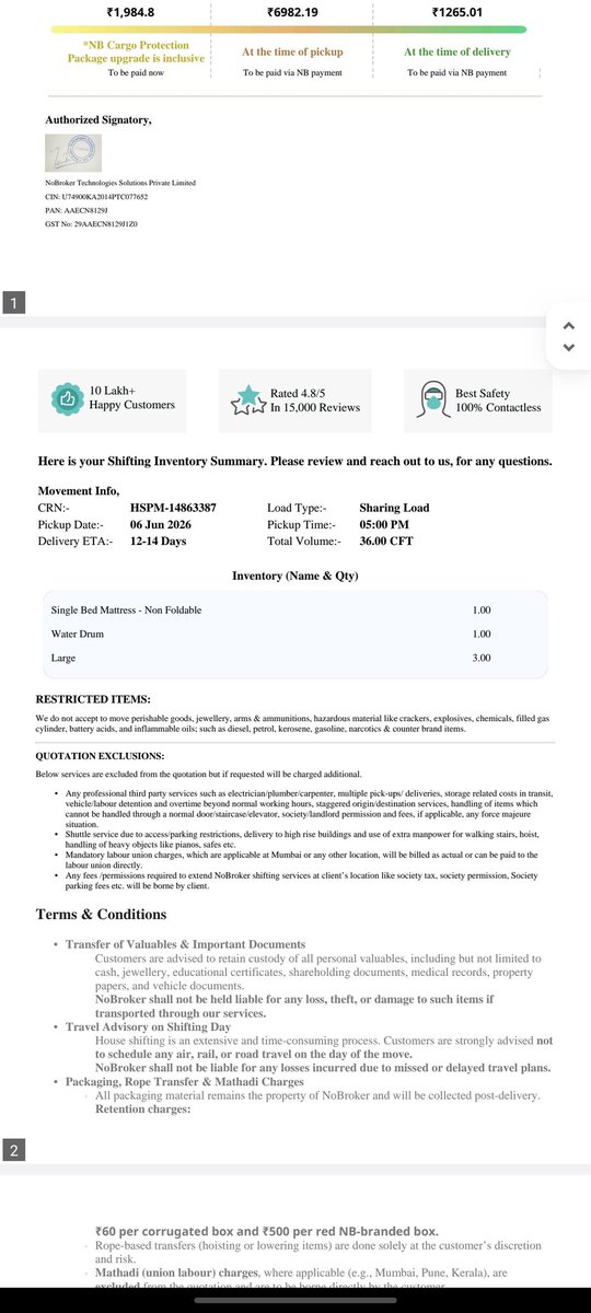 salmani09's tweet photo. Fraud alert @nobrokercom Movers &amp; Packers
I booked my home shifting service, paid the agreed amount, and received confirmation. Since my train journey was already fixed, I had no option to cancel.Very disappointing experience. Has anyone else faced this?
#NoBroker #ConsumerRights https://t.co/QkzGXUO9De