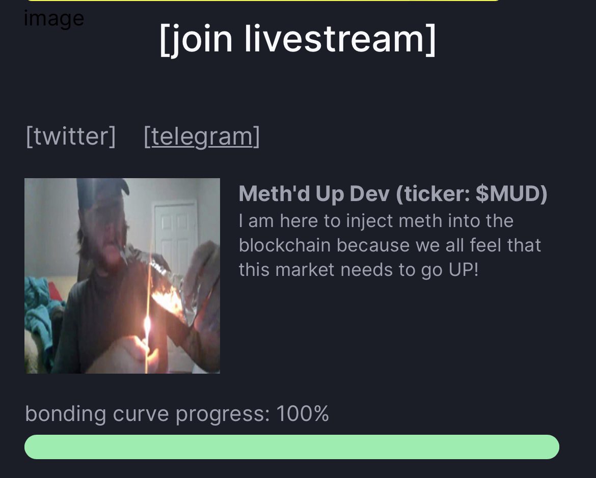 MrBsol's tweet photo. This guy is shooting up methamphetamine in a PumpFun stream every time someone buys more than $500 worth of his coin with the sole purpose of pumping the price so he can make more money

Are we really at the point where we're gambling with death just to earn a few thousand dollars?

The guy ended up making $55,000, but at the cost of risking his life

This doesn't seem normal to me anymore