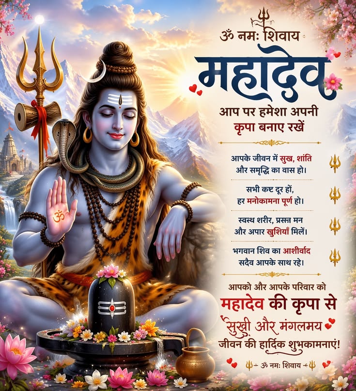 RenuJangir82153's tweet photo. 🚩🚩ॐ नमः शिवाय महादेव 🚩🚩

आप पर हमेशा अपनी कृपा बनाए रखें

आपके जीवन में सुख, शांति और समृद्धि का वास हो।

सभी कष्ट दूर हों, हर मनोकामना पूर्ण हो।

स्वस्थ शरीर, प्रसन्न मन और अपार खुशियाँ मिलें।

भगवान शिव का आशीर्वाद सदैव आपके साथ रहे।

आपको और आपके परिवार को महादेव की कृपा से "सुखी और मंगलमय जीवन की हार्दिक शुभकामनाएं।🙏🙏

🚩🚩ॐ नमः शिवाय 🚩🚩

#ओमनमः 
#mondaymotivation