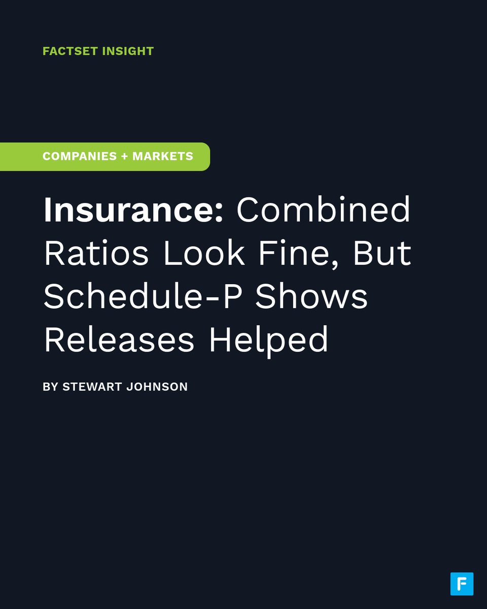 FactSet's tweet photo. Stewart Johnson at @FactSet presents data that highlights the source of the improved combined ratios recently reported by several large personal auto insurers. Is the improvement sustainable? Stewart highlights the data on why he believes it’s not: https://t.co/aa4lTIVEGK https://t.co/GfeoVQQLwp