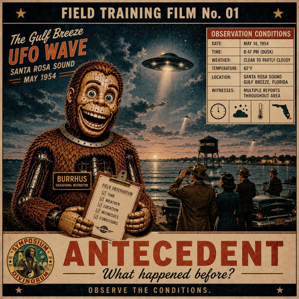 Stimulus_Delta's tweet photo. The measurement claims alone make the Gulf Breeze UFO flap worth revisiting.

Because it was reportedly a cluster, there may be weak hints of stimulus control across reports! 
By stimulus control, I mean: did the alleged objects systematically alter behavior in relation to specific stimuli such as observer movement, proximity, light, or pursuit?

There seems to be much less evidence for operant control. Operant control: did the alleged objects change behavior as a function of consequence across repeated sightings?

What still seems missing to me are the antecedent conditions. Were weather, time of day, witness behavior, observer position, and environmental variables documented systematically enough to reveal patterns across the broader Gulf Breeze wave?

Better reporting makes better disclosure.