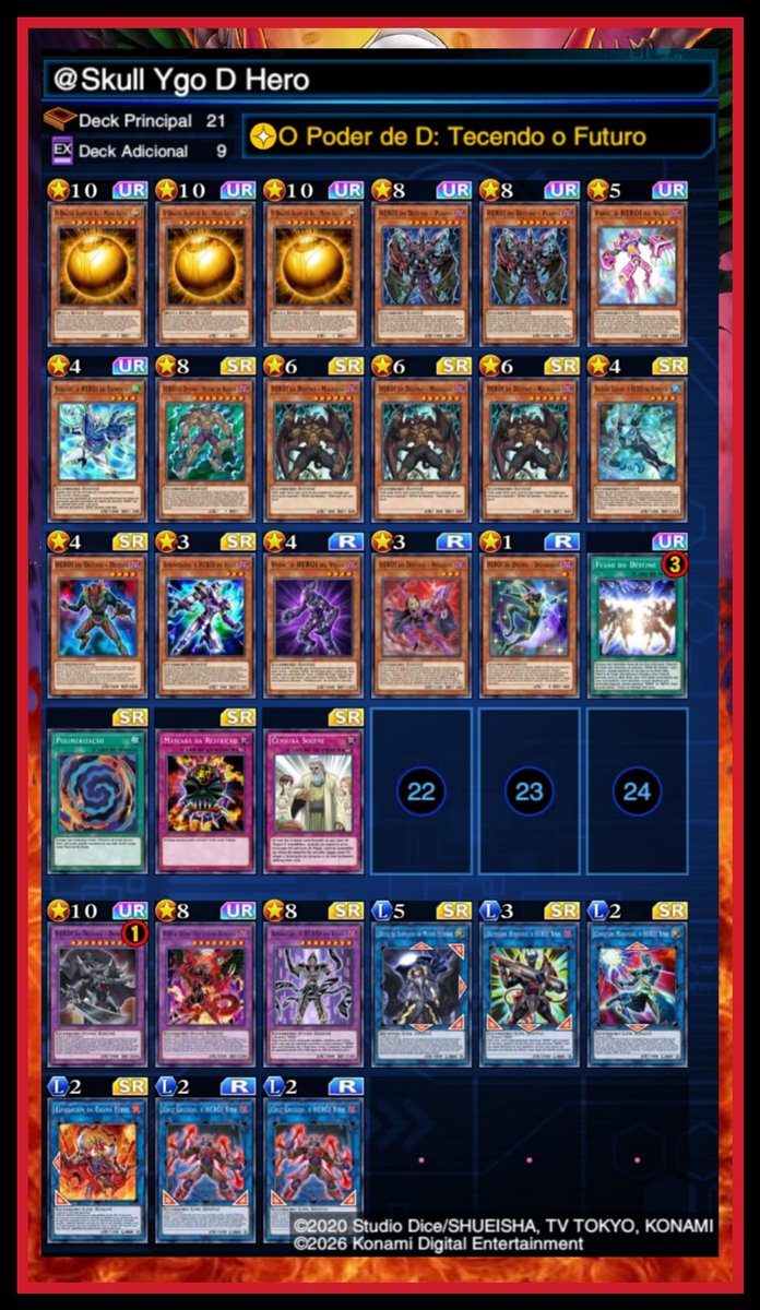 HudFeelip's tweet photo. I managed to get the King of Games title with D-Hero, using the same list I played at DLV max. I feel like I'm doing well with this deck; maybe I'll change a few things, but for now, I'm happy with it. By the way, there were many games against Yusei, lol. https://t.co/CRCqF8T0UW