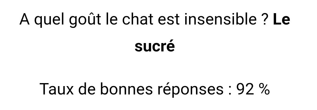 beta3093's tweet photo. @guillaume0623 @KristelBERINGER @Aoi_Neko78 @Audrey08290456 @sandrinec558 @titas9653 @20320Vero @animaux07 @Line2319Line @luffy_mh @2804Sissi @PATSREADY2 @Patrici04278024 @Clicker_Army @DeltaTYGER @isabell81787161 @jayzzy54 @Audrey6440 @BouletFrbt @DelumetM @LOVE_CATS_ONE @MarieAlicePHIL1 @CharmyLydia @LorrainePage2 @Eco_SophieM @ReffuveilleS @szentandrassym @GrosUsai @FOURCHETCHRISTI @Lucycrew7 @Ange57480 @clomimine @Azzurrarossa @palpilpil @PerfectMisty @tomsic_michelle @BrigitteB44 @bettymolly13 @lota_valerie @AusmanCandi @PascaleAnimos @GrisetteJe @1clic1don_off @1mraught @AdeaClaude @bunjingi1 @Cricri1514 @TaniaHop3 @CBluemonde Le 6/06/26 :
La réponse à la❓de 0h à 5h59 (🕐🇫🇷) #animalwebaction est :
" D. Le #Sucré "
Est Quel #Goût Le #Chat est #Insensible
🚨RT en masse 92% Bonnes réponses
https://t.co/bMMAwToOra https://t.co/mmJQczT8Ko