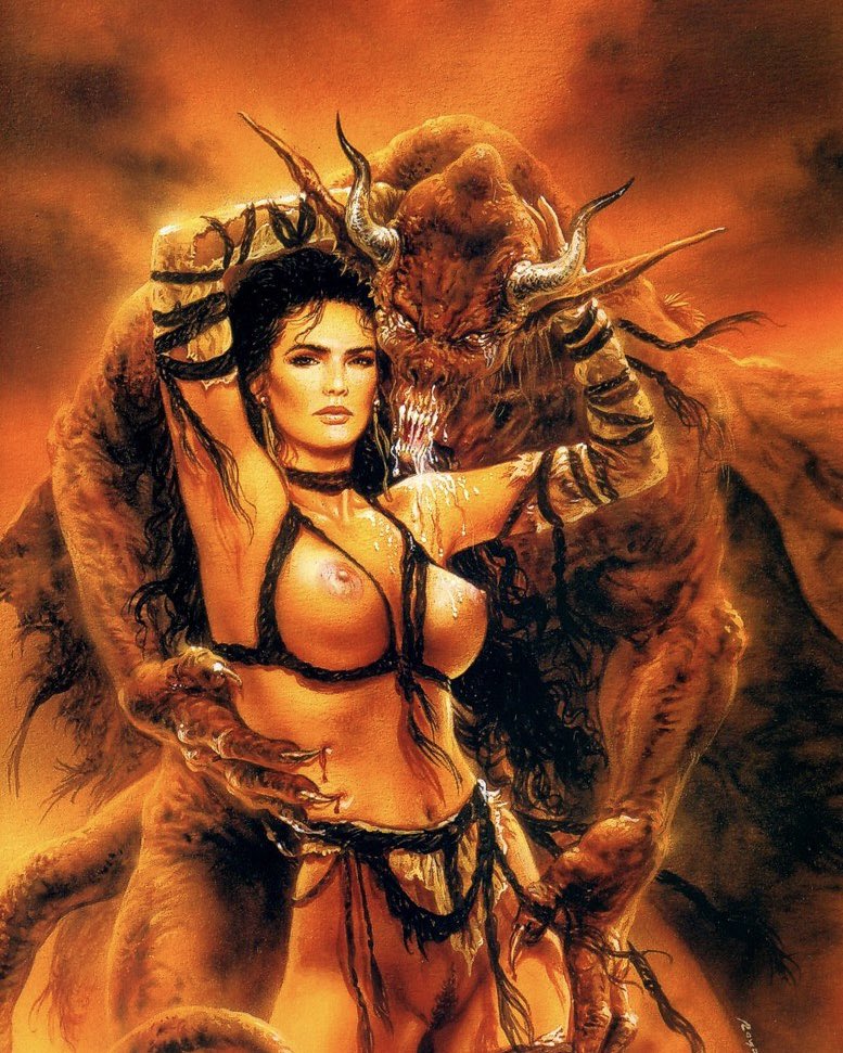 HeavyMetalInk's tweet photo. Luis Royo and Julie Strain had a very close artistic relationship throughout the 1990s and early 2000s, becoming one of the most iconic collaborations in fantasy art and heavy metal aesthetics. Julie Strain —known for her dominant, sensual, and almost mythological presence— served as the muse and model for many of Royo’s illustrations, appearing in paintings, covers, and books where she embodied warriors, cyberpunk creatures, and dark figures characteristic of his visual universe. The combination of Royo’s hyper-detailed, decadent style and Strain’s powerful image helped define much of the fantasy/erotic aesthetic of that era, especially the one associated with magazines like Heavy Metal 🔥🗡️ @LuisRoyoOficial
