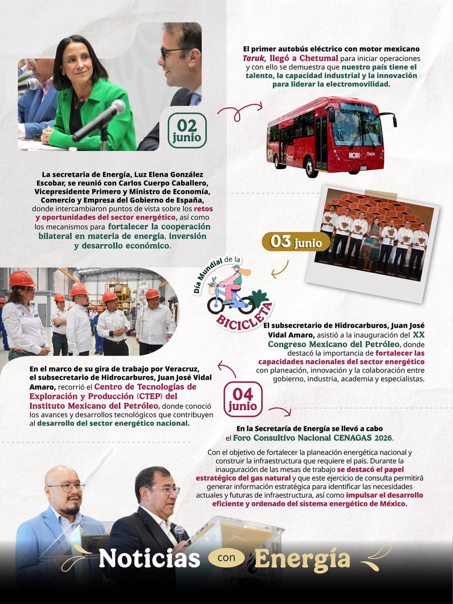 SENER_mx's tweet photo. #NoticiasConEnergía 📰⚡️Conoce las actividades más relevantes del sector energético en esta semana. https://t.co/qc2M77B3b3