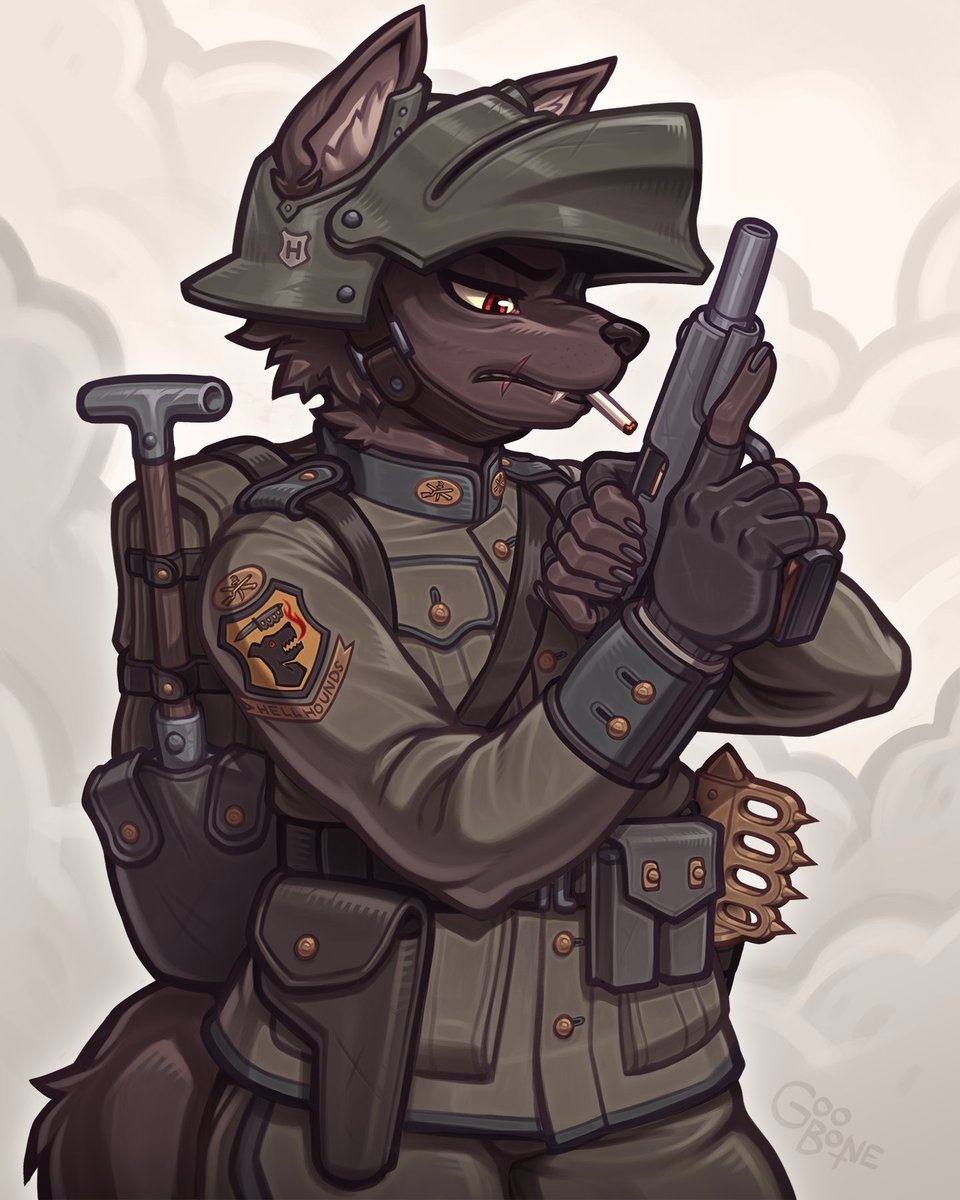 GooBoneArt's tweet photo. A hellhound trench raider, ready for a fight https://t.co/lGq1bKtALB