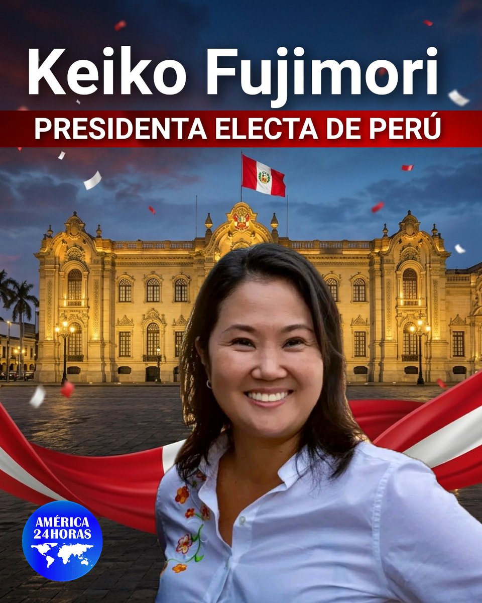 a24media's tweet photo. #ÚLTIMAHORA | KEIKO FUJIMORI GANA LAS ELECCIONES EN PERÚ SEGÚN DOS FIRMAS DE OPINIÓN

 Fujimori se impone al candidato de izquierda Roberto Sánchez 

📊 Resultados:
• Ipsos: Fujimori 50.7% vs. 49.3% Sánchez
• América TV: Fujimori 50.53% vs. 49.47% Sánchez https://t.co/fXv2GrQCsN