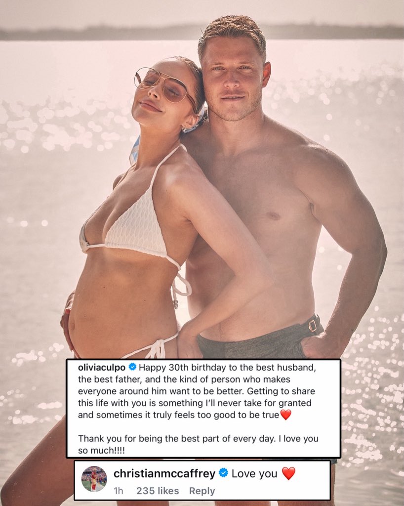 OurSf49ers's tweet photo. Olivia Culpo with a heartfelt message for Christian McCaffrey as he celebrates his 30th birthday ❤️ https://t.co/IT2nhtRpmZ