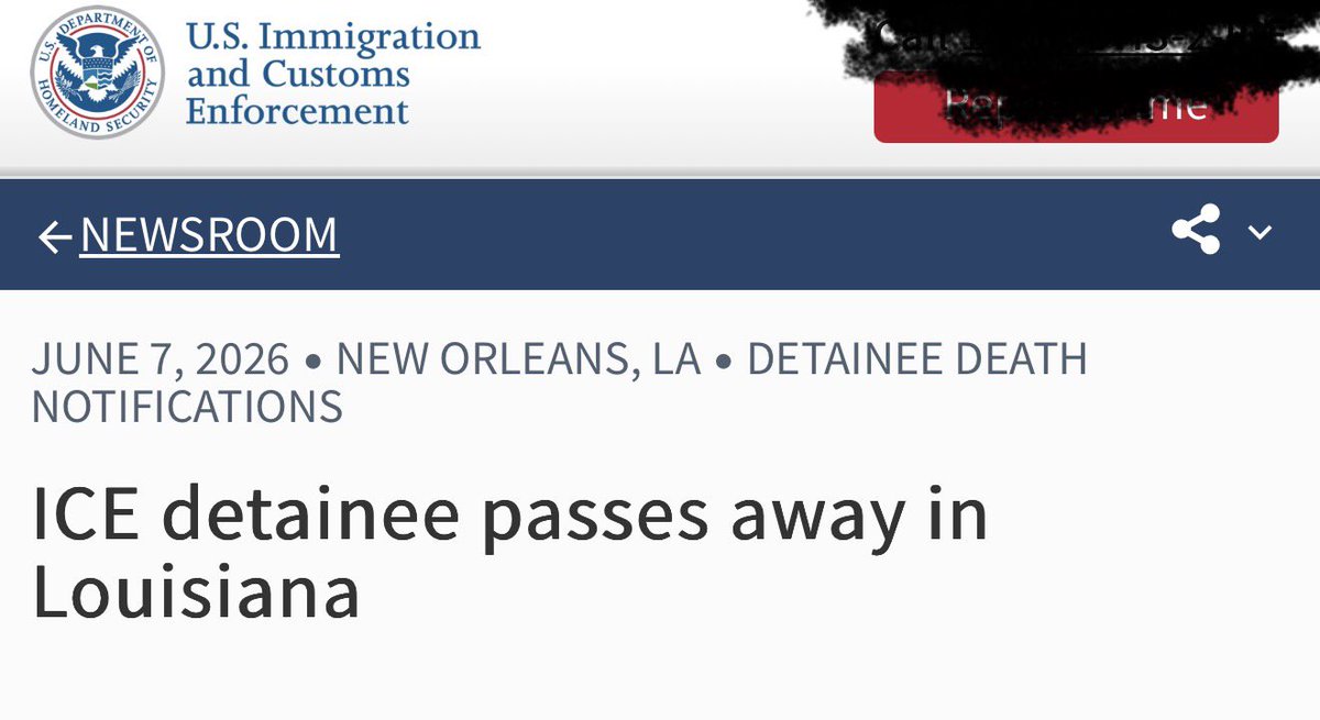 tomaskenn's tweet photo. Another death in ICE detention, this time a 43 year old man at Winn Correctional Center, who died on June 4th. https://t.co/JTnrv2EJIq