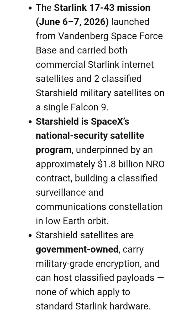 Pleeweee's tweet photo. $RKTO SpaceX launched a combination of 21 Starlink and two Starshield satellites on Saturday night from Vandenberg Space Force Base. Starshield is an alternate version of the Starlink satellite architecture the government. SpaceX hasn’t announced which U.S. government agency ordered these two satellites or if they are for a foreign government.

While never publicly declared by the National Reconnaissance Office, the 13 launches supporting its “multi-phenomenology proliferated architecture” satellite constellation are believed to consist of Starshield satellites.

In 2025, SpaceX launched two missions, Starlink 13-1 and Starlink 13-4, which reportedly included two Starshield satellites each as well, similar to the upcoming Starlink 17-43 mission. Those satellites, logged by the U.S. Space Force as USA 485, 486, 549, and 550, have also not been publicly connected to a specific part of the U.S. government.

Artificial intelligence is rapidly transforming every major industry, but the infrastructure powering AI is approaching critical energy and efficiency limits," said Robb Knie, Chief Executive Officer.

"We believe next-generation semiconductor architectures capable of dramatically improving power efficiency, memory performance, and intelligent computing scalability represent one of the largest opportunities in global technology today. Rocket One is being built to position the Company to participate in the future of AI infrastructure."